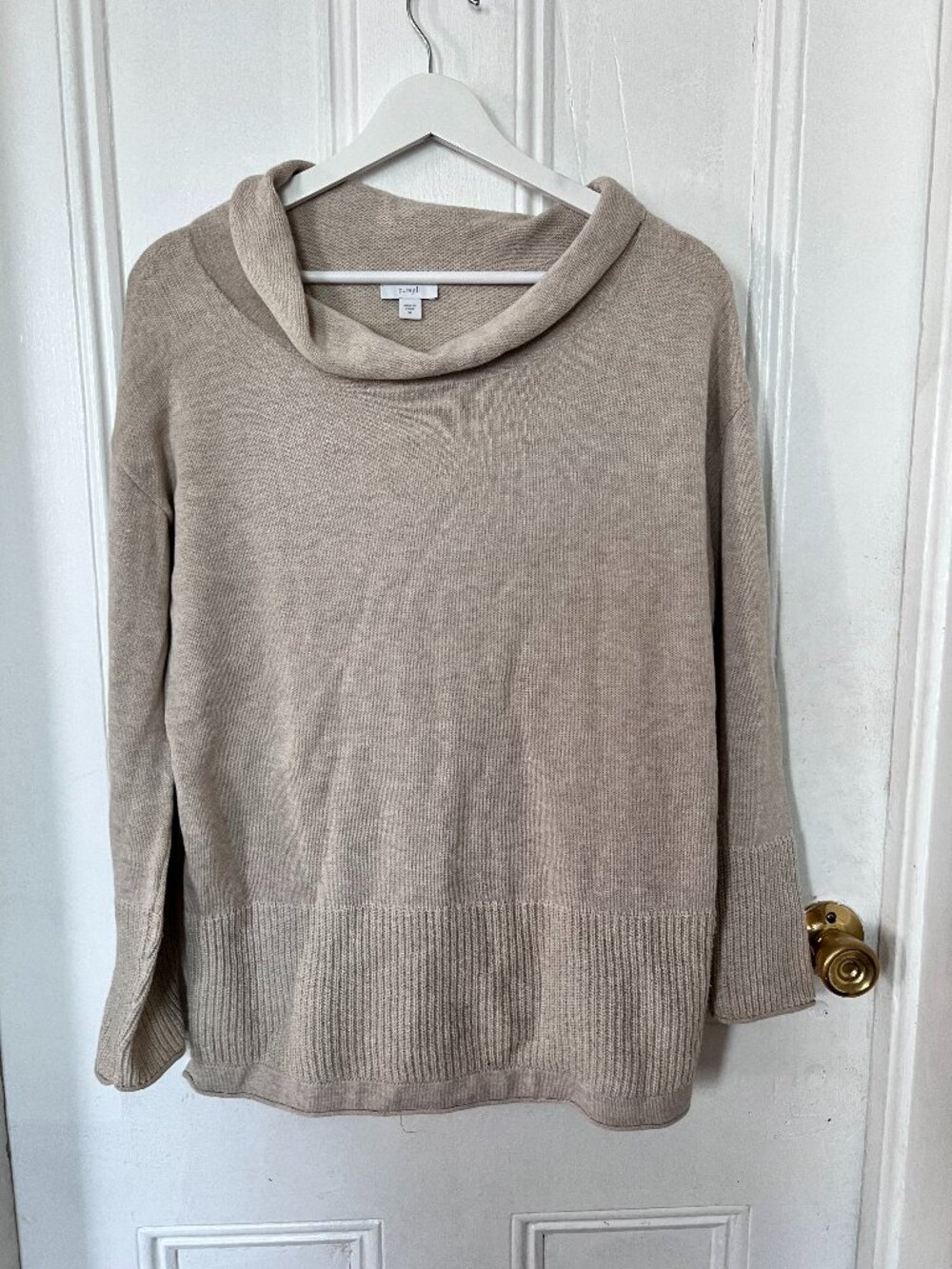 Pure Jill Beige Cowl Neck Knit Sweater XS Minimalist Soft Neutral Cozy Top